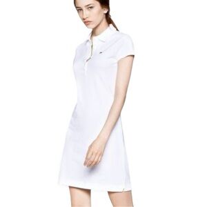 Lacoste women's slim fit stretch mini piqué polo dress in white Women’s Golf